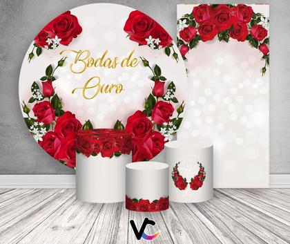 Imagem de Kit Painel De Festa  Trio Capa Cilindro  Faixa Veste Fácil, Casamento Bodas de Ouro 017