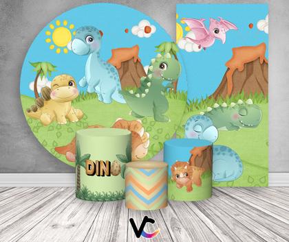 Imagem de Kit Painel De Festa + Trio Capa Cilindro + Faixa Veste Fácil - Dinossauros Baby Cute 004