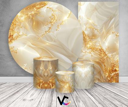 Imagem de Kit Painel De Festa + Trio Capa Cilindro + Faixa Veste Fácil - Efeito Marmorizado Bege Claro Off White 042