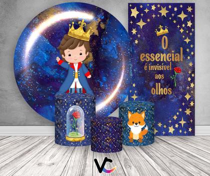 Imagem de Kit Painel De Festa + Trio Capa Cilindro + Faixa Veste Fácil - Pequeno Príncipe Azul Marinho 003