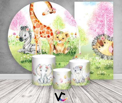 Imagem de Kit Painel De Festa + Trio Capa Cilindro + Faixa Veste Fácil - Safari Aquarela 012