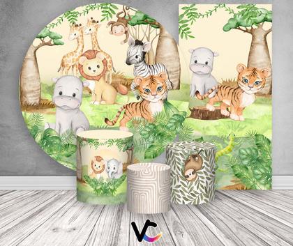 Imagem de Kit Painel De Festa + Trio Capa Cilindro + Faixa Veste Fácil - Safari Bege com Verde 016