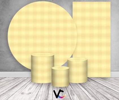 Imagem de Kit Painel De Festa + Trio Capa Cilindro + Faixa Veste Fácil - Xadrez Amarelo Suave 003