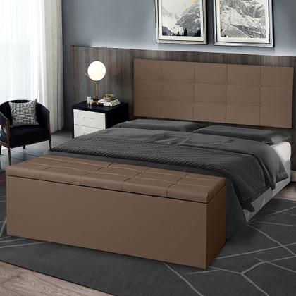 Imagem de Kit Painel e Calçadeira Baú Queen 1,60m Roma Suede Marrom - Pallazio
