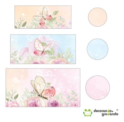 Imagem de Kit Painel Redondo + Trio Capa Cilindro Borboleta Aquarela