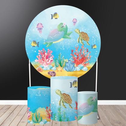 Imagem de Kit Painel Redondo + Trio Capa Cilindro Festa Fundo Do Mar 3