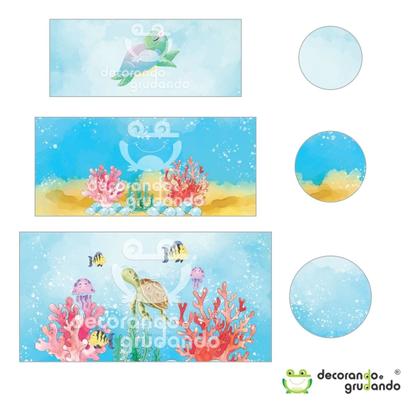 Imagem de Kit Painel Redondo + Trio Capa Cilindro Festa Fundo Do Mar 3