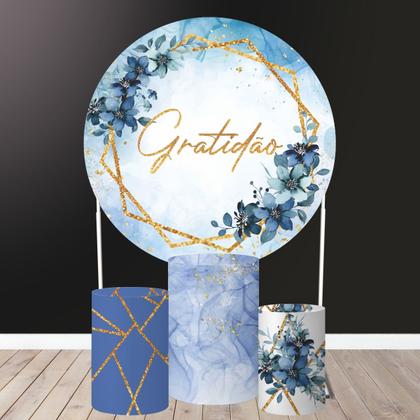 Imagem de Kit Painel Redondo + Trio Capa Cilindro Gratidão Floral