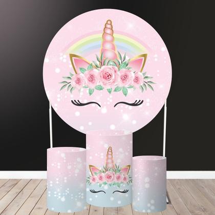 Imagem de Kit Painel Redondo + Trio Capa Cilindro Unicórnio Glitter