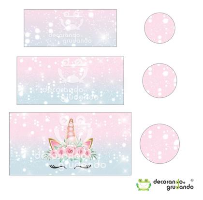 Imagem de Kit Painel Redondo + Trio Capa Cilindro Unicórnio Glitter