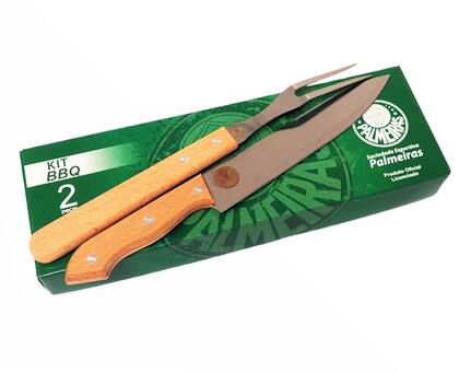 Imagem de Kit palmeiras taça de cerveja + bbq faca e garfo churrasco presente