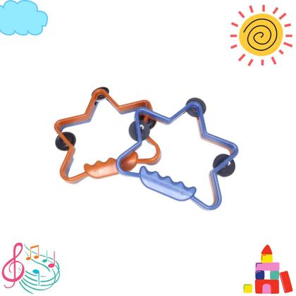 Imagem de Kit Pandeiro Estrela e Tambor Maluco Infantil Colorido Musical