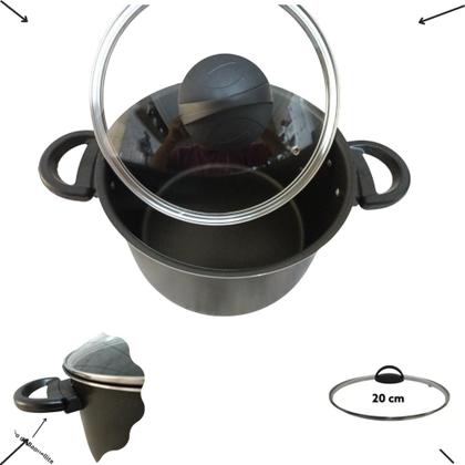 Imagem de kit Panela Banho Maria Pudim E Vapor de Cuscuz Antiaderente Interno e Externo com Tampa Vidro