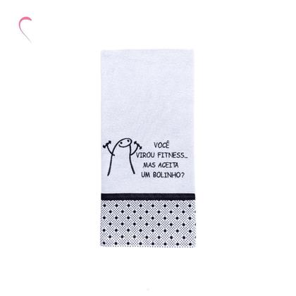 Imagem de Kit Pano de Prato 4 Peças 100% Algodão Bordado Humor Meme Bento Flork com Barrado