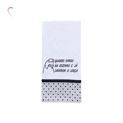 Imagem de Kit Pano de Prato 4 Peças 100% Algodão Bordado Humor Meme Bento Flork com Barrado