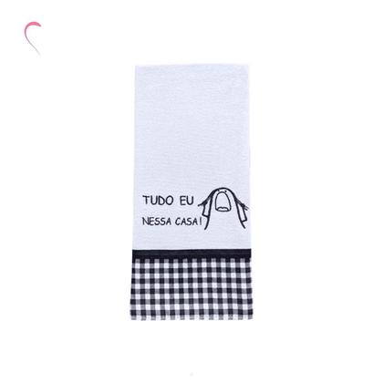 Imagem de Kit Pano de Prato 4 Peças 100% Algodão Bordado Humor Meme Bento Flork com Barrado