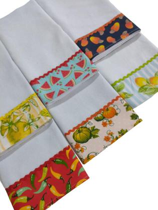 Imagem de Kit Pano de Prato Barrado Santa Margarida com Viés Atacado 10p