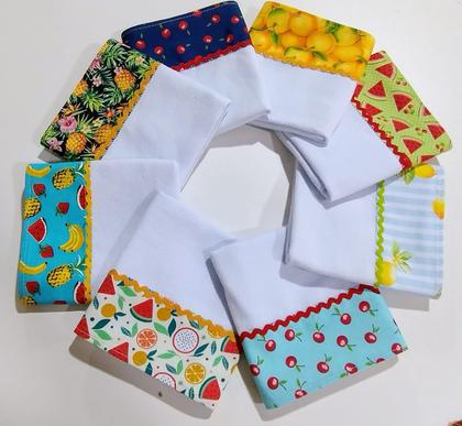 Imagem de Kit Pano de Prato Barrado Santa Margarida com Viés Atacado 10p