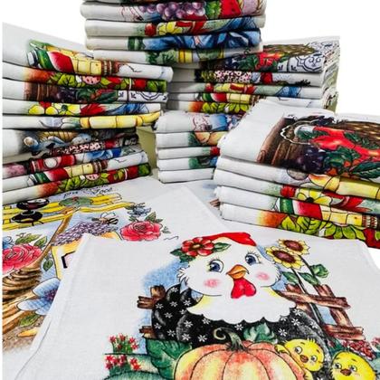 Imagem de kit Pano de prato de cozinha estampado com bainha 100% algodão peças variadas