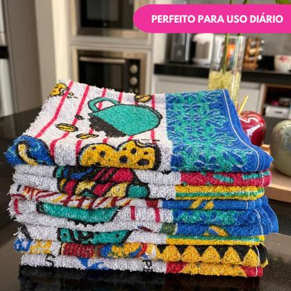 Imagem de Kit Pano De Prato Guardanapo Copa Cozinha Secar Louça Atoalhado Felpudo Premium 40x60 Estampado