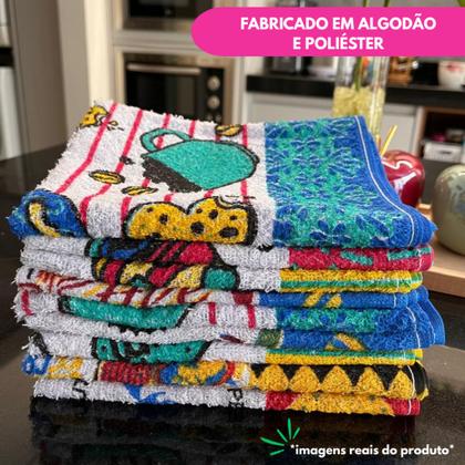 Imagem de Kit Pano De Prato Guardanapo Copa Cozinha Secar Louça Atoalhado Felpudo Premium 40x60 Estampado