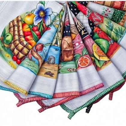 Imagem de kit Panos de prato Grande estampado com viés para cozinha