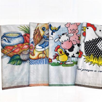 Imagem de kit Panos de prato Grande estampado com viés para cozinha