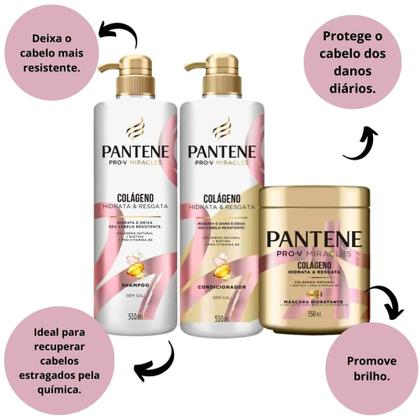 Imagem de Kit Pantene Shampoo 510ml, Condicionador 510ml e Máscara Colágeno 550ml