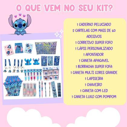 Imagem de Kit Papelaria 13 Itens Stitch Kawaii Presente Fofo Criativo Escolar