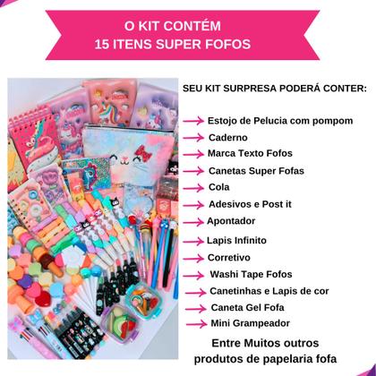 Imagem de Kit Papelaria Fofa Kawaii caixa 15 Itens Presente Criativos