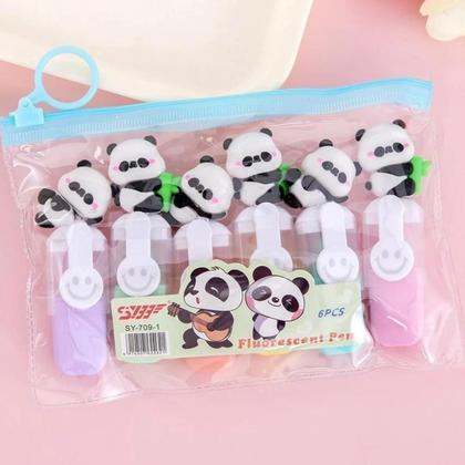Imagem de Kit Papelaria Panda com Estojo, Caneta Pompom, Apontador e MarcaTextos