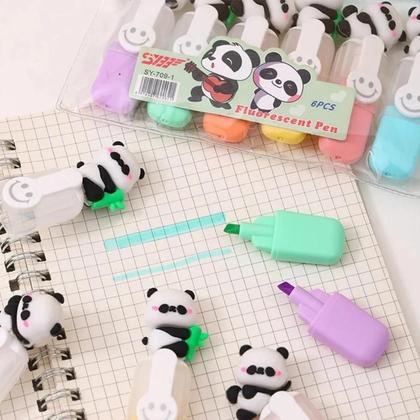 Imagem de Kit Papelaria Panda com Estojo, Caneta Pompom, Apontador e MarcaTextos