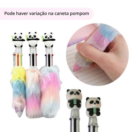 Imagem de Kit Papelaria Panda com Estojo, Caneta Pompom, Apontador e MarcaTextos