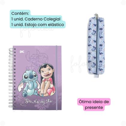Imagem de Kit Papelaria Stitch Caderno Médio e Estojo com Elástico DAC