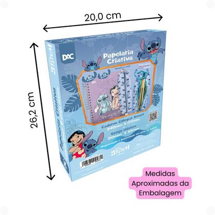 Imagem de Kit Papelaria Stitch Caderno Médio e Estojo com Elástico DAC