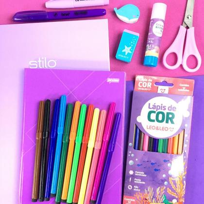 Imagem de Kit Papelaria Tons Roxo Lilas Escolar Neon Pastel Material
