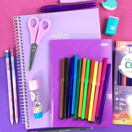 Imagem de Kit Papelaria Tons Roxo Lilas Escolar Neon Pastel Material