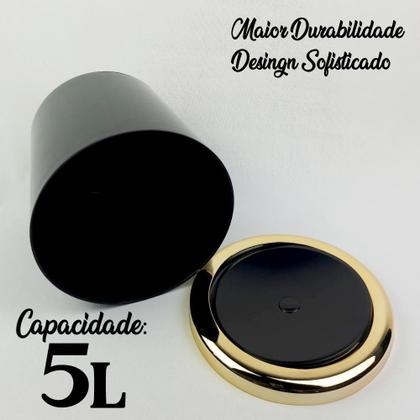 Imagem de Kit Papeleira Lixeira 5L Preto Basculante Redonda Dourado