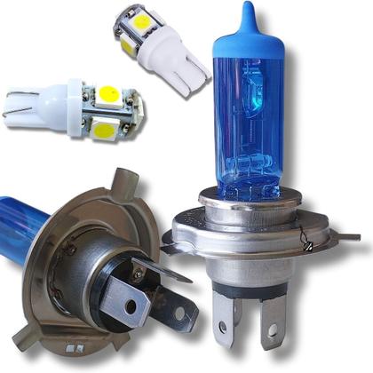 Imagem de Kit par lâmpadas super branca conector h4 8500k shocklight + par leds pingo conector t10 universal