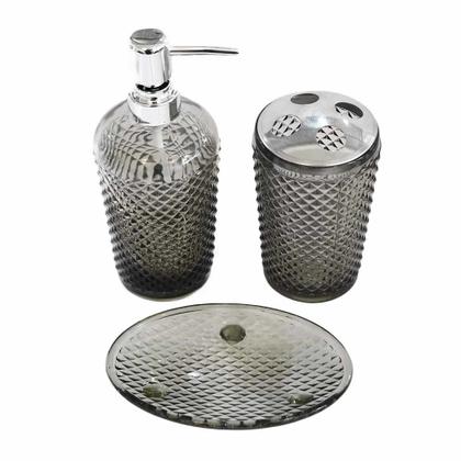 Imagem de Kit para Banheiro 3 Peças de Vidro Bico de Jaca Cinza BTC