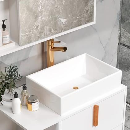 Imagem de Kit Para Banheiro Balcão com Cuba e Espelho Argos cor Branco / Nature - MJM Casa dos Móveis