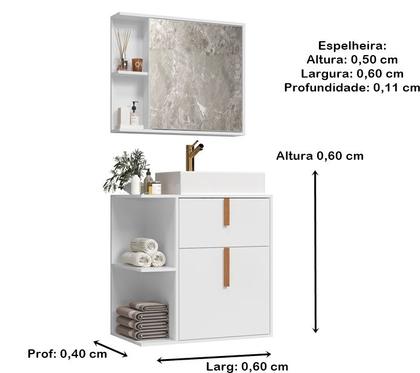 Imagem de Kit Para Banheiro Balcão com Cuba e Espelho Argos cor Branco / Nature - MJM Casa dos Móveis