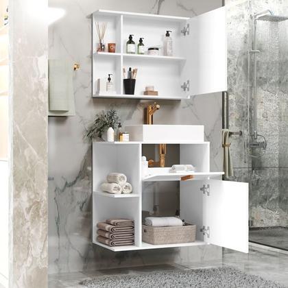 Imagem de Kit Para Banheiro Balcão com Cuba e Espelho Argos cor Branco / Nature - MJM Casa dos Móveis