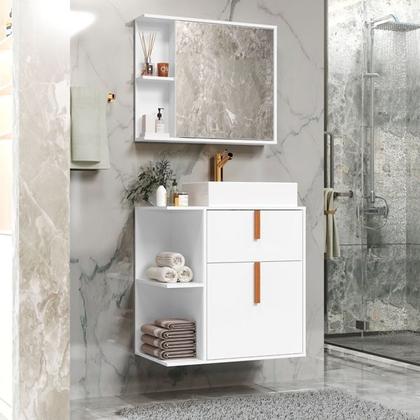 Imagem de Kit Para Banheiro Balcão com Cuba e Espelho Argos cor Branco / Nature - MJM Casa dos Móveis