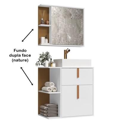 Imagem de Kit Para Banheiro Balcão com Cuba e Espelho Argos cor Branco / Nature - MJM Casa dos Móveis