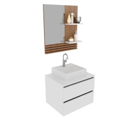 Imagem de Kit para Banheiro com Espelho e Pia Branco Amêndoa Tecno Mobili