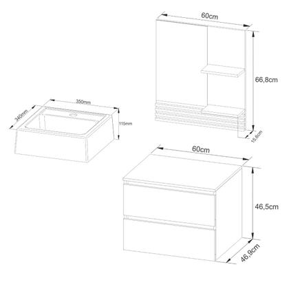 Imagem de Kit para Banheiro com Espelho e Pia Branco Amêndoa Tecno Mobili