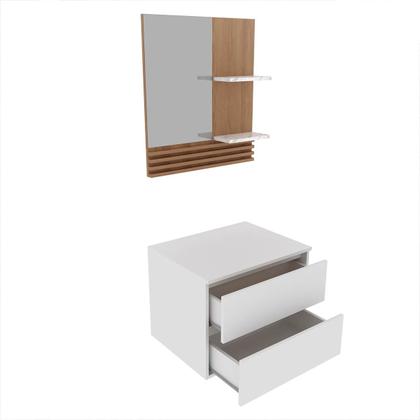 Imagem de Kit para Banheiro com Espelho e Pia Branco Amêndoa Tecno Mobili