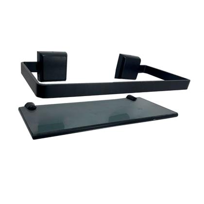 Imagem de Kit Para Banheiro Platinum Luxo Preto Vidro Fumê