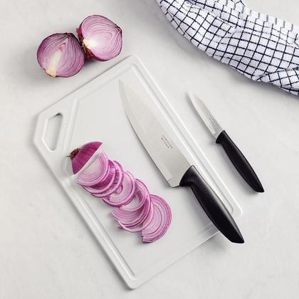 Imagem de Kit Para Carnes E Legumes Plenus Lâminas Inox Cabos Preto E Tábua 3 Peças - Tramontina 23498014